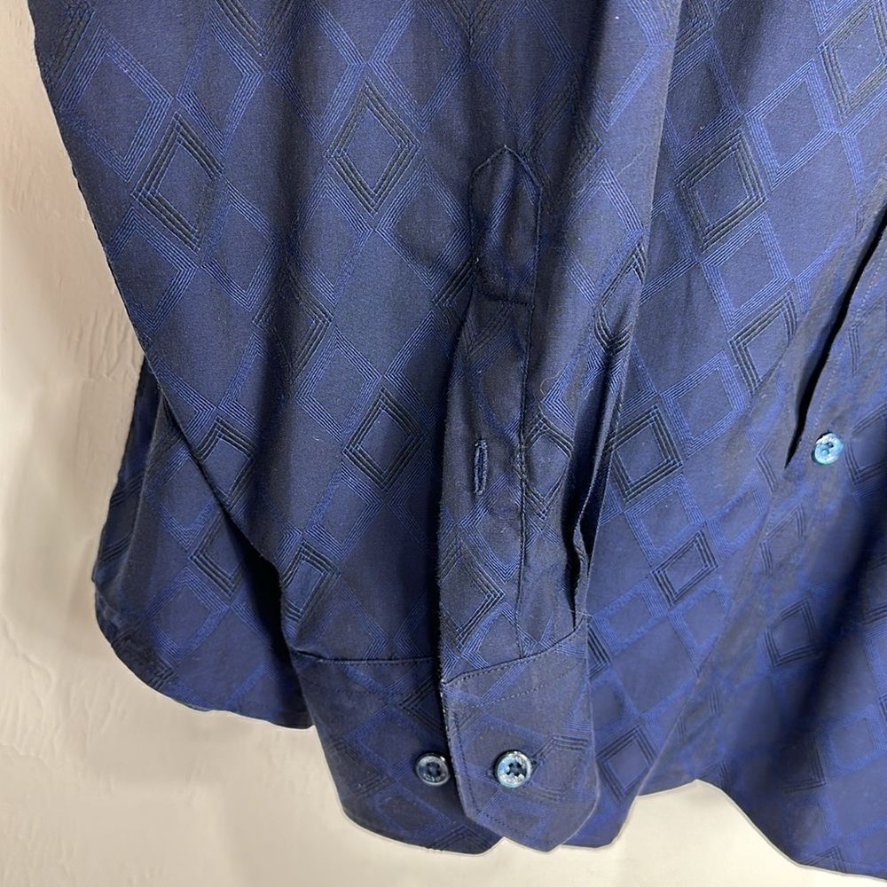 Bugatchi Blue Diamond Pattern Cotton Classic Fit … - image 3